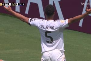 10人皇馬1-0領(lǐng)先！貝林厄姆突入禁區(qū)，左腳抽射遠角破門！