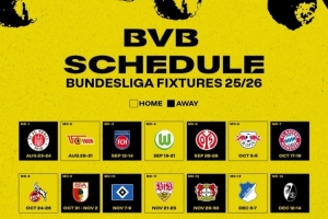 多特新賽季德甲賽程：首輪客戰(zhàn)圣保利，10月中旬對(duì)陣拜仁