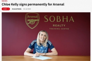 官方：27歲前鋒凱莉自由身加盟阿森納女足