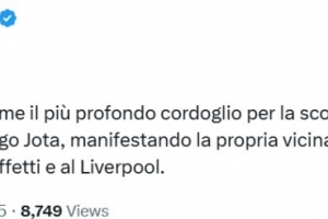 尤文官推發(fā)文：對(duì)若塔的離世表示哀悼，向其家人致以誠(chéng)摯慰問(wèn)