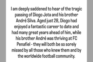 FIFA主席因凡蒂諾悼念若塔兄弟：足球界將深切懷念，愿逝者安息