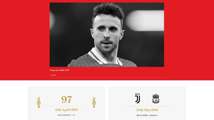 ??利物浦官網(wǎng)首頁僅保留若塔訃告 及希爾斯堡&海瑟爾慘案紀念欄