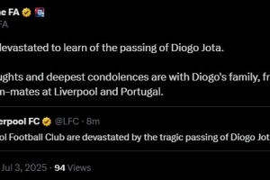 英足總：向若塔家人、朋友、利物浦&葡萄牙的隊(duì)友致以最深切哀悼