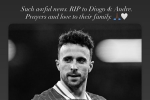 格伊發(fā)文悼念若塔：安息吧，祈禱與愛致其家人??????