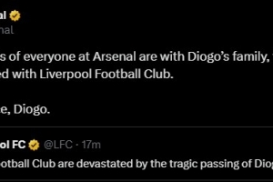 阿森納悼念若塔：與若塔的家人、朋友以及利物浦的所有人同在