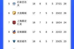 中甲積分榜：遼寧鐵人繼續(xù)領跑，銅梁龍第二&領先第三9分