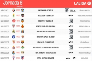 西甲官方公布聯(lián)賽第8輪賽程：皇馬主場迎黃潛，巴薩客戰(zhàn)塞維利亞