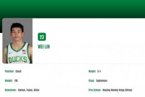 俄勒岡大學男籃官網：林葳年級為大二 身高1米93&體重86公斤