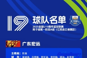 全國U19青年籃球聯(lián)賽男子組參賽名單：楊溢、王洪澤、陳家政在列