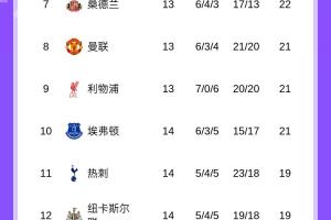 英超積分榜：阿森納依舊5分領(lǐng)跑，維拉暫升第3，水晶宮第5