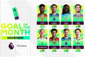 英超11月最佳進(jìn)球候選：阿瑪?shù)铝杩帐澜绮ā⒗锷忱沙h(yuǎn)吊射在列